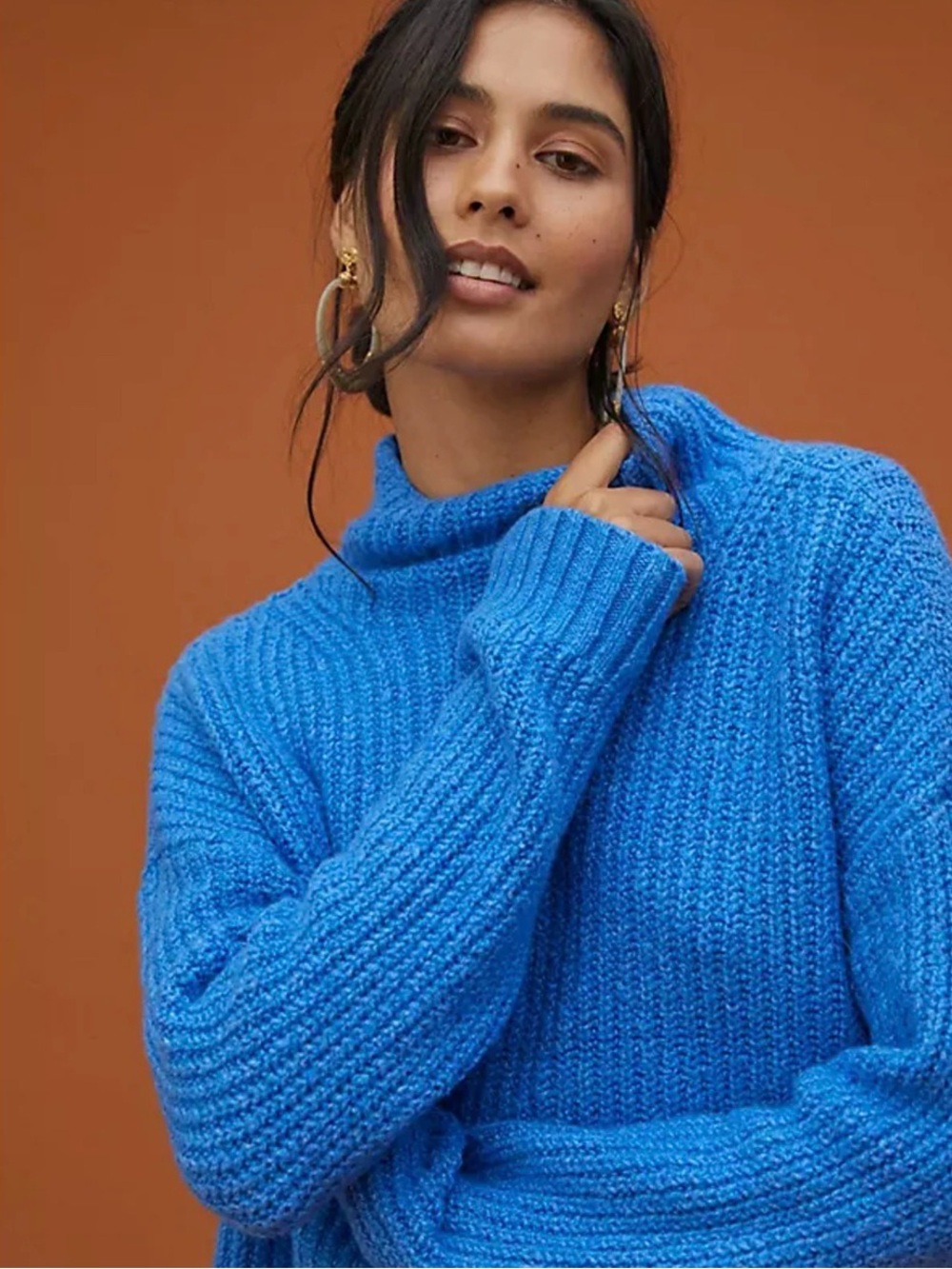 Anthropologie Bright Blue Ribbed Mock Turtleneck Sweater